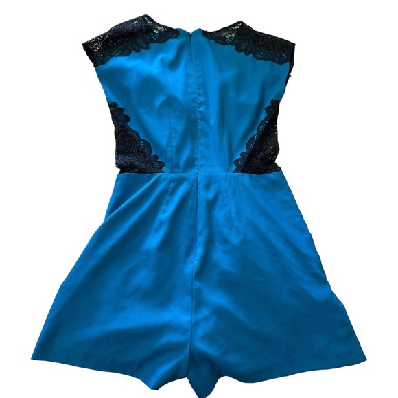 Bebe women's size small blue with black lace v-neck romper - Picture 3 of 4